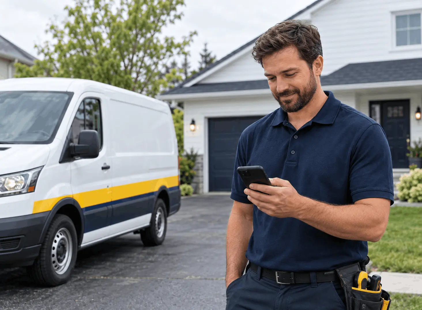 LeadsZeno technician van arriving at a customer's home after a Google search lead